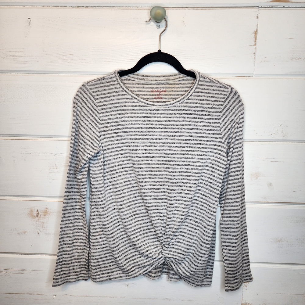 Cat & Jack Gray and White Long Sleeve Twist Tie Front Tee